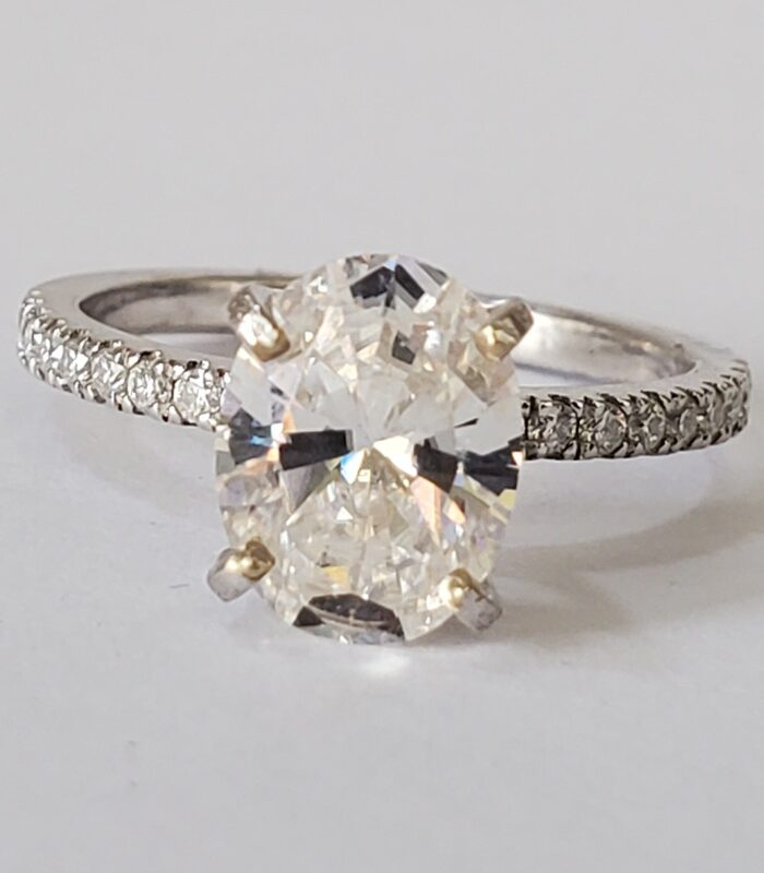 2ct oval VVS1 Moissanite engagement ring 18kt white gold