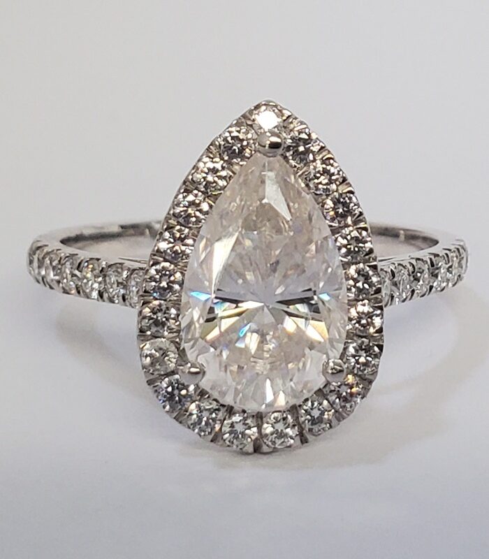 PEAR HALO ENGAGEMENT 3.8CT VVS1 MOISSANITE STERLING SILVER