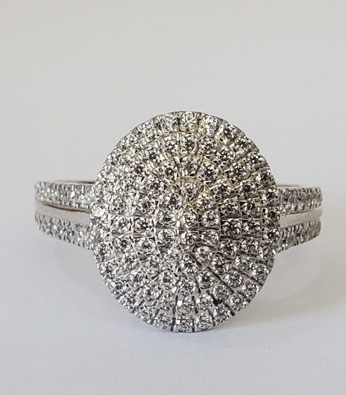 CLUSTERED OVAL SILVER ENGAGEMENT RING