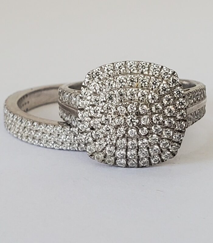 CLUSTERED CUSHION STERLING SILVER BRIDAL SET