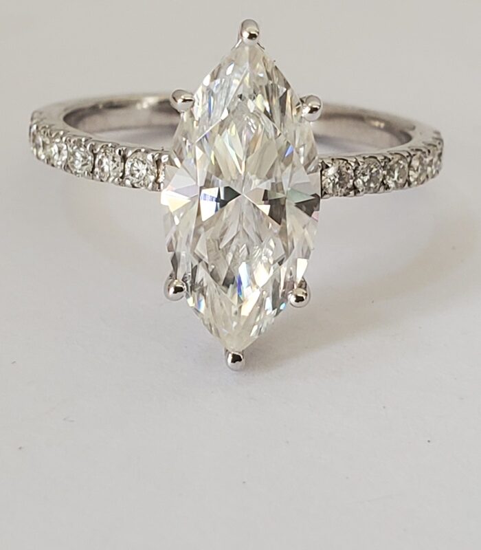 STUDDED MARQUISE CUT VVS1 MOISSANITE 18KT WHITE GOLD ENGAGEMENT RING