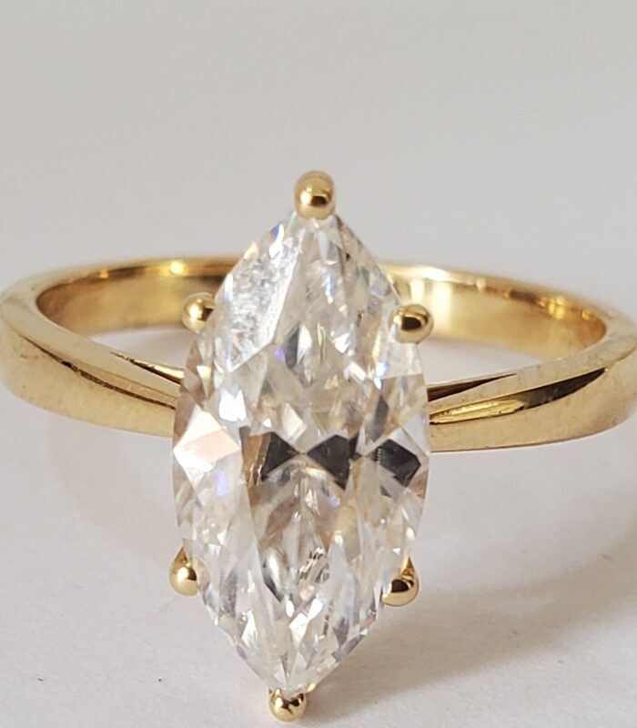 PLAIN 3CT VVS1 MOISSANITE MARQUISE 18KT YELLOW GOLD ENGAGEMENT RING