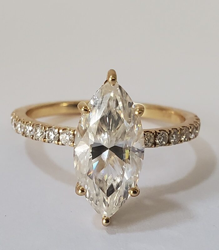 MARQUISE STUDDED VVS1 MOISSANITE 18KT YELLOW GOLDENGAGEMENT RING