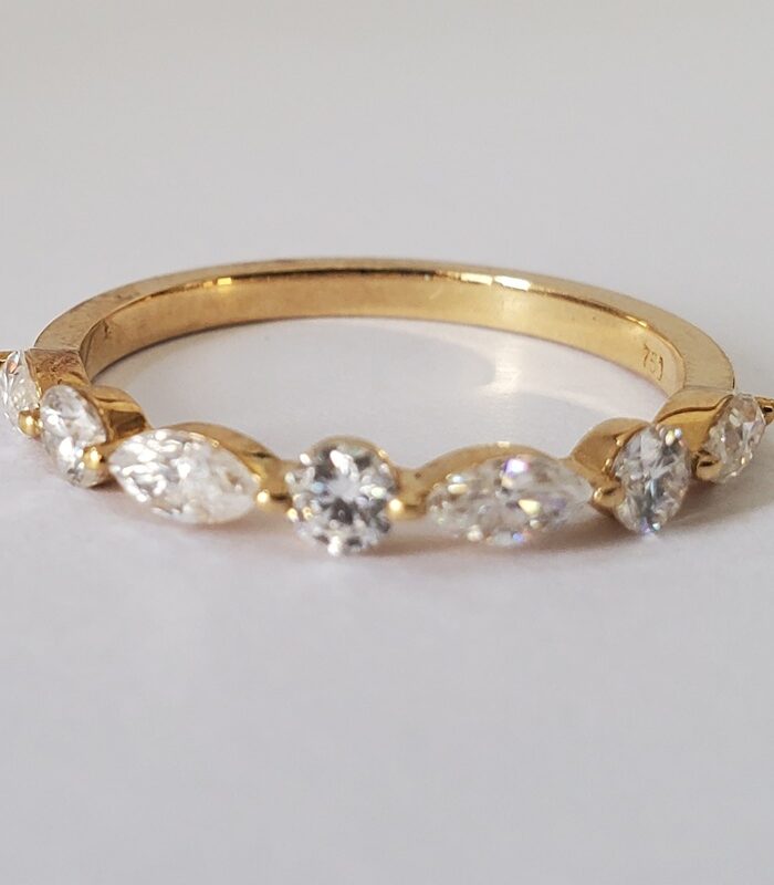 4MM HALF ETERNITY ROUND/MARQUISE MOISSANITE 18KT GOLD STUDDED BAND