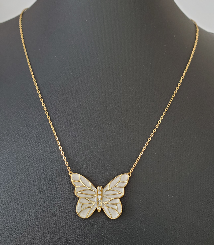 18kt gold Butterfly pendant Moissanite necklace