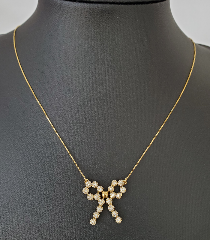 18kt gold Bow necklace Moissanite necklace