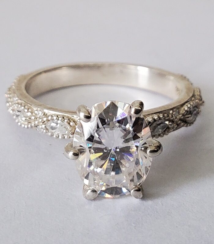 Moissanite Oval marquise shank 925 engagement ring