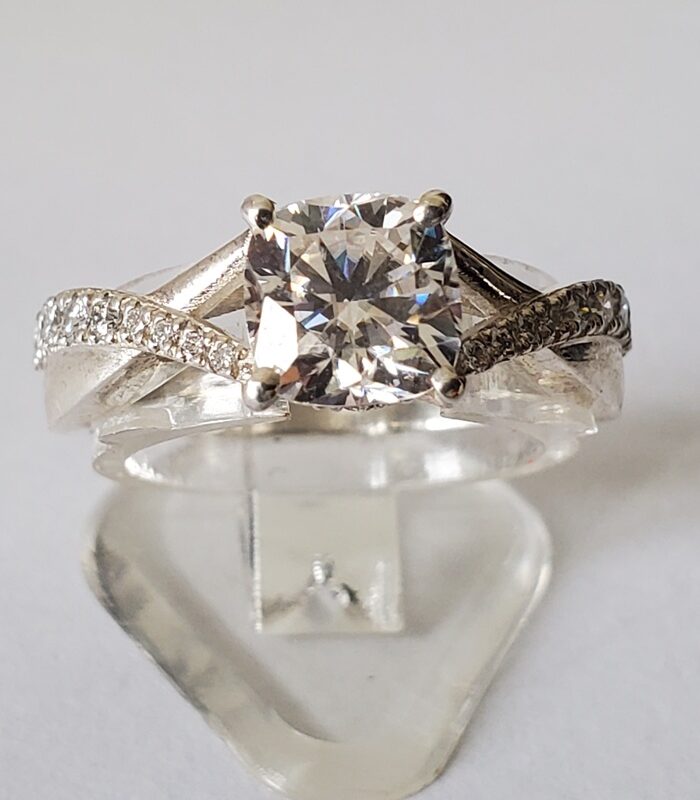 Moissanite Cushion cut infinity sterling silver engagement