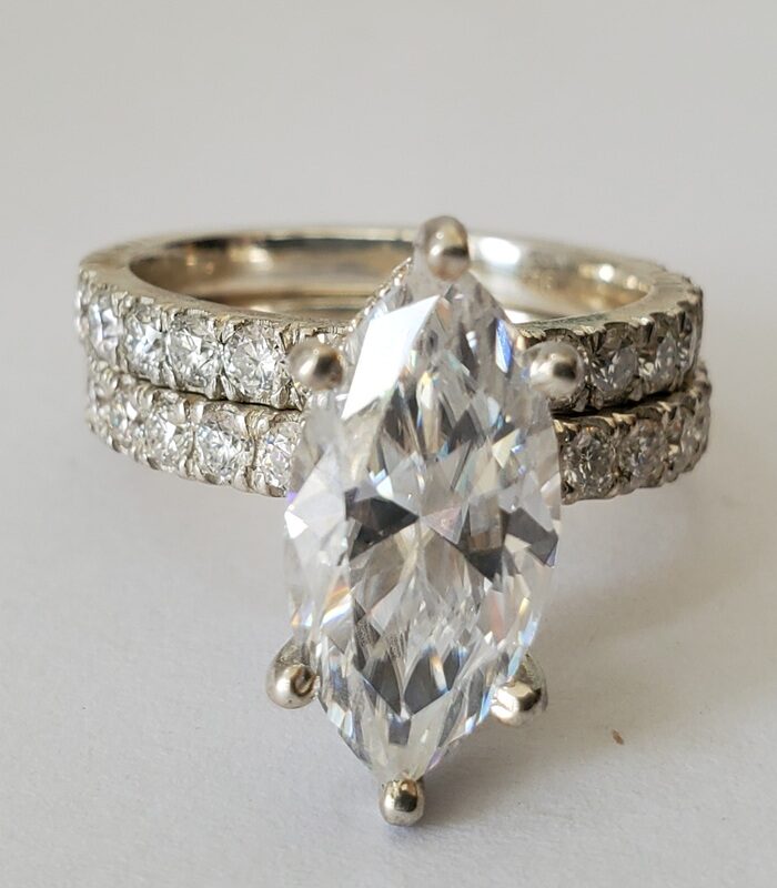 Sterling silver Marquise VVS1 Moissanite bridal set