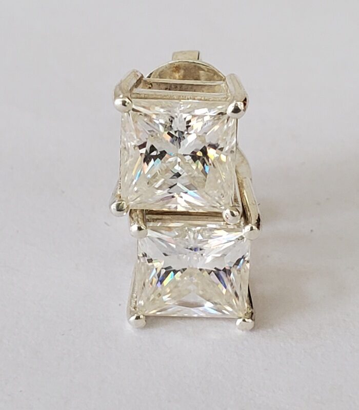7mm Princess cut Moissanite 925 earrings