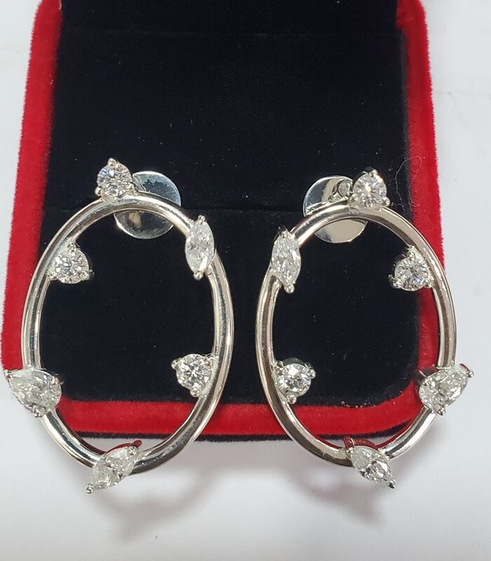 Oval multi-stone Moissanite silver earrings